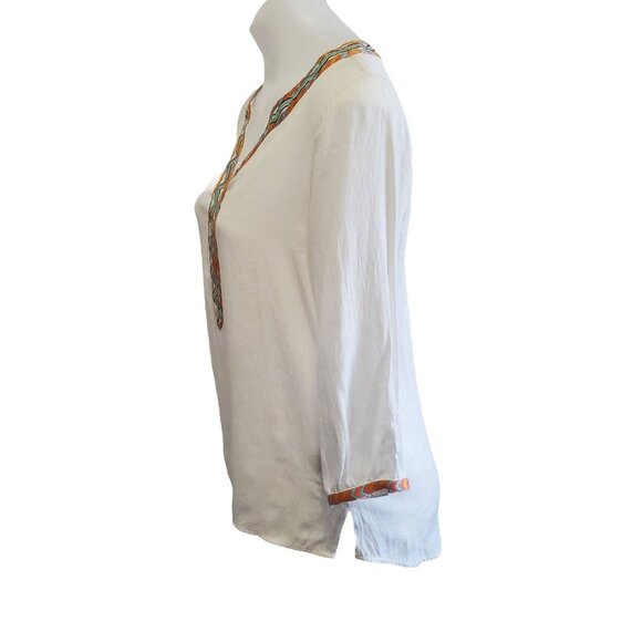 Love Stitch Womens Boho Aztec Embroidered Tunic Vacation Top Boluse S White - Picture 5 of 9